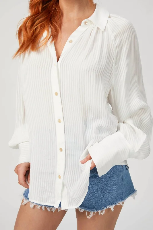 Top 10 Women's Online Clothing Stores Long Sleeve Shadow Stripe Blouse In Snow