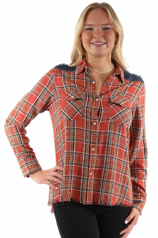 Casual Fashion Trends for Women Scully Womens Airy Plaid Yokes Red Rayon Blend L/S Shirt