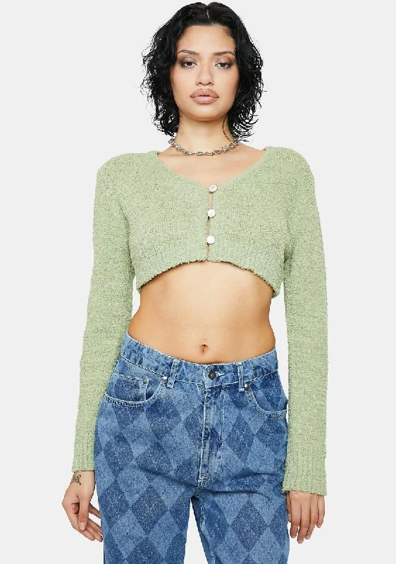 Trendy Women's Apparel for All Seasons Sage Knit Cropped Long Sleeve Cardigan