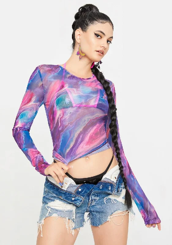 Timeless Women's Garments Galaxy My Stuff Mesh Long Sleeve Top