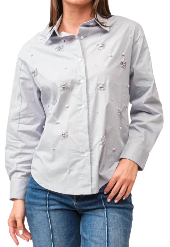 Sophisticated Style Lola Collared Long Sleeve In Blue Shadow