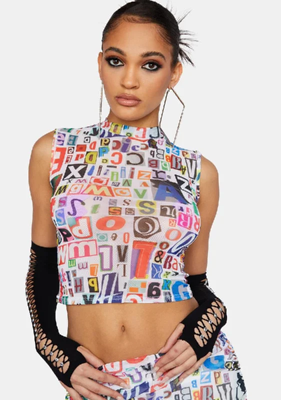 Women's Professional Attire Breaking News Mesh Crop Top