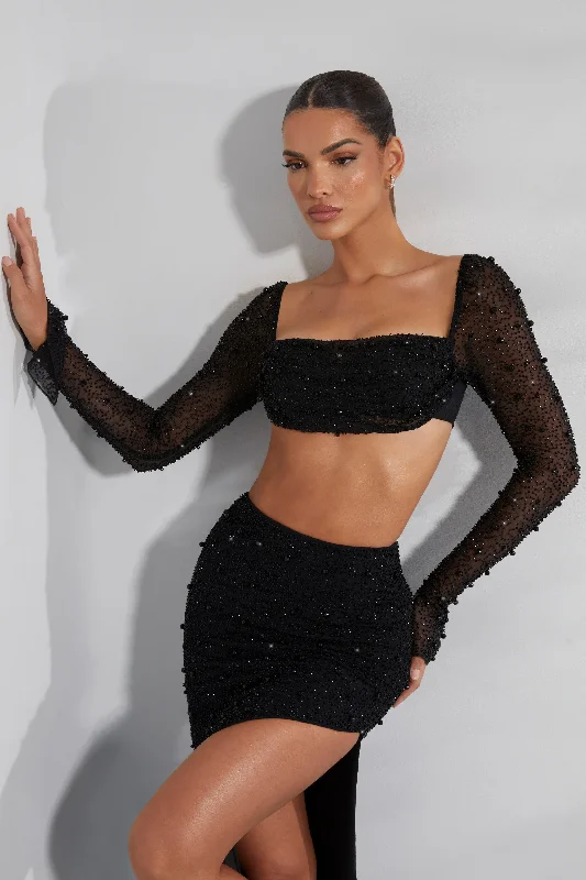 Casual Attire For Women Embellished Cowl Neck Crop Top in Black