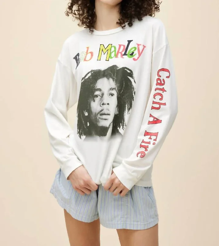 Luxury Fashion Bob Marley Catch A Fire Relaxed Long Sleeve Top In Vintage White