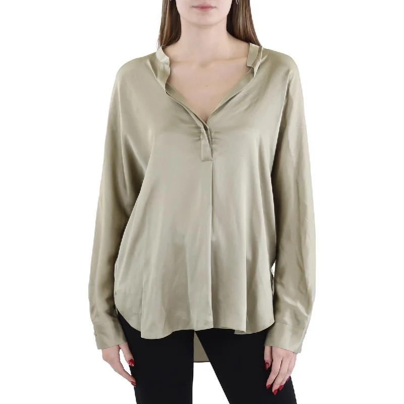 Chic Women's Clothing for Work and Travel Womens Silk Long Sleeve Henley