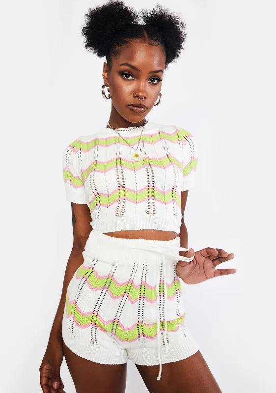 Modern Women's Attire Lime Swirl Kiss Sweater Crop Top