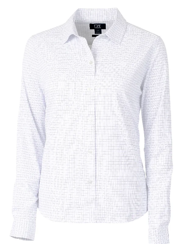 Women's Trendy Casual Outfit Cutter & Buck Versatech Tattersall Stretch Womens Long Sleeve Dress Shirt