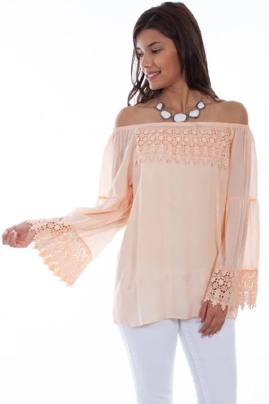 Versatile Women's Fashion Scully Womens Graceful Pullover Peach 100% Viscose L/S Blouse