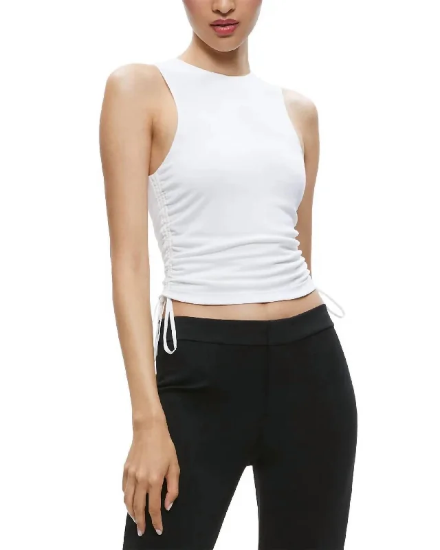 Easygoing Women's Style Chrissy Crewneck Ruched Crop Top In Off White