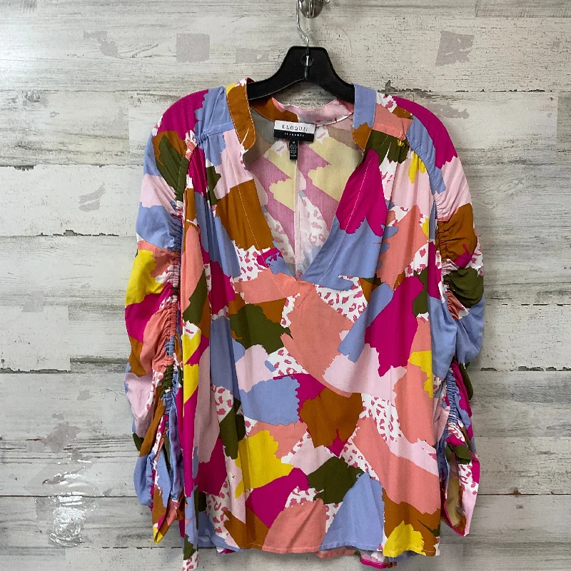 Women's Cozy Winter Attire Blouse Long Sleeve By Eloquii In Pink