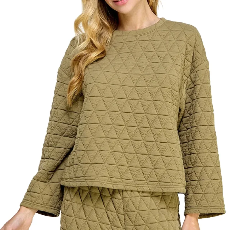 Women's Resort Apparel Long Sleeve Quilted Top - Reg/curvy In Olive