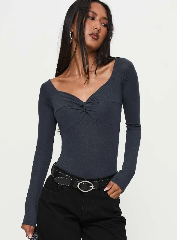 Evening Looks Heart Mend Long Sleeve Off The Shoulder Bodysuit Blue