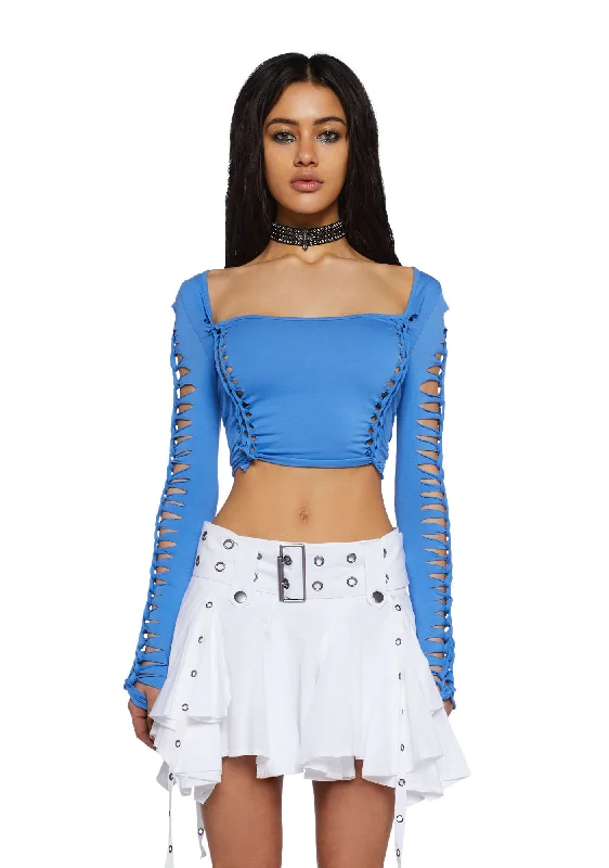 Classic Women's Clothing Styles Alternative Spells Long Sleeve Top-Blue