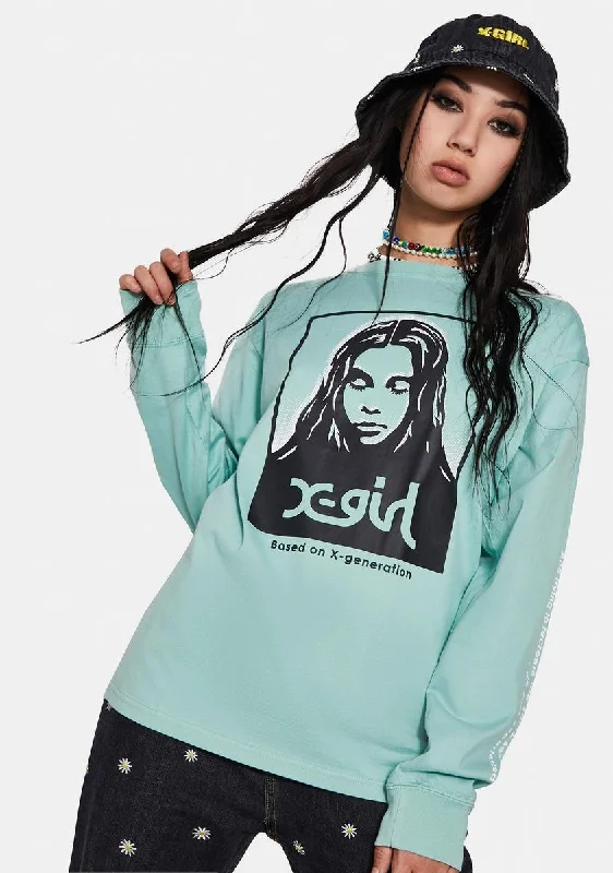 Affordable Women's Fashion Box Face Long Sleeve Tee