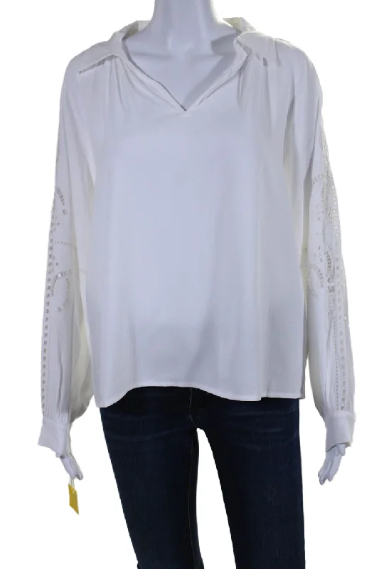 Comfortable Garments For Women Suncoo Womens White Collar Eyelet Cut Out Long Sleeve Blouse Top