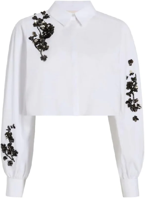Trendy Online Boutiques Cinq A Sept Women Evie Crewneck 100% Cotton Long Sleeves Blouse Black/Multi
