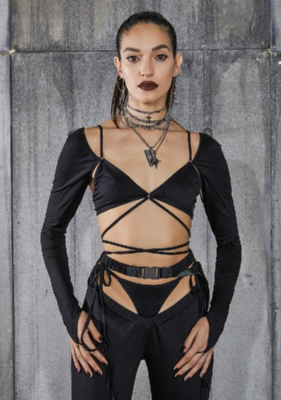 Women's Casual Attire Snare Long Sleeve Wrap Bra Top