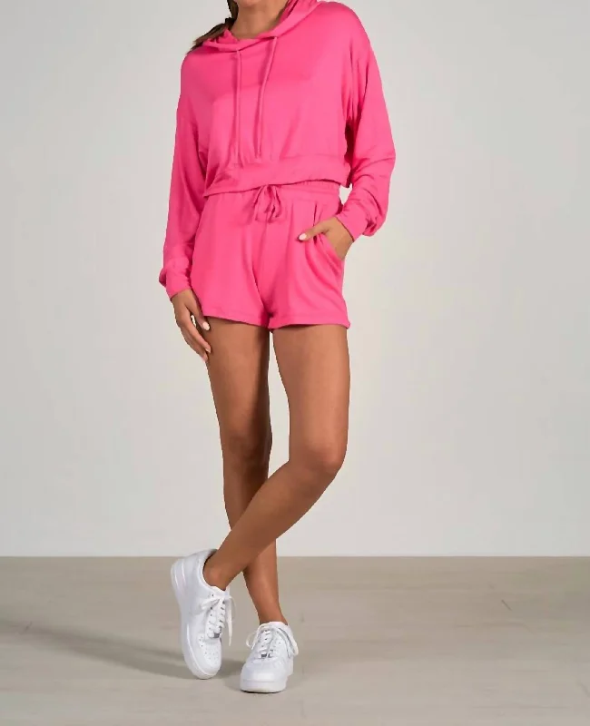 Stylish Women's Apparel Cheri Long Sleeve Hoodie Crop Top In Fuchsia