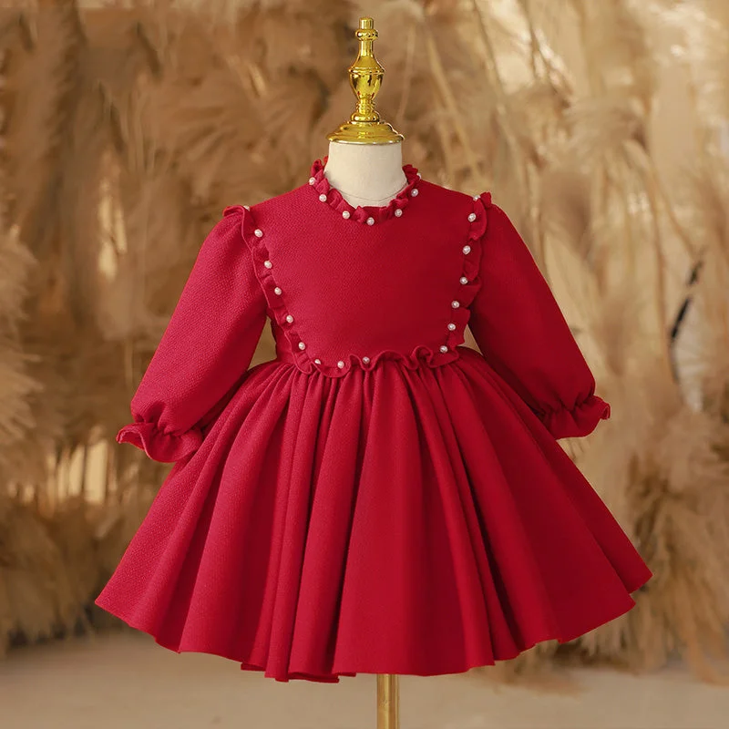 Final Sale Girl Christmas Dress Flower Girl Dress Toddler Prom Communion Red Beadwork Birthdate Princess Dress