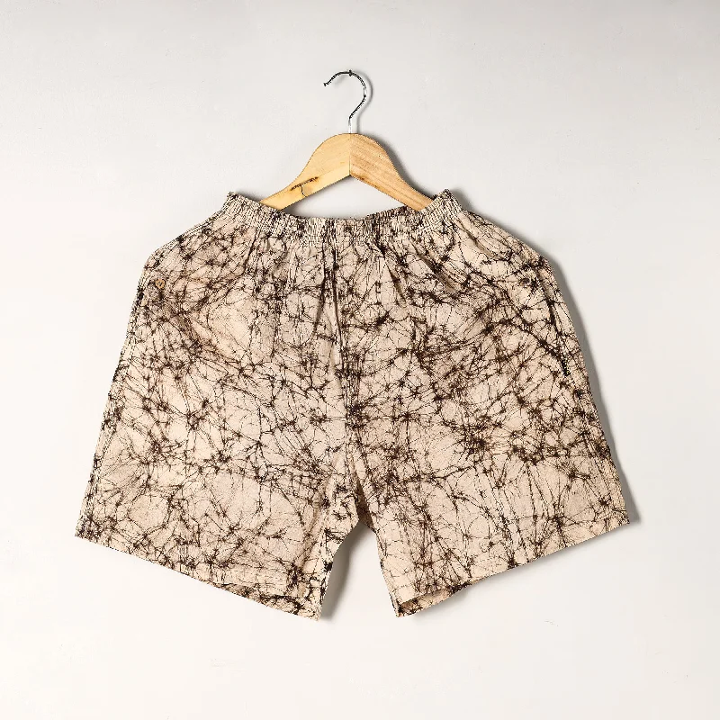 Women's Relaxed Outfit Beige - Hand Batik Printed Cotton Unisex Boxer/Shorts
