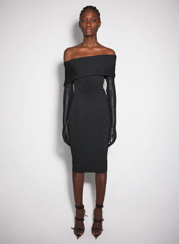 Sale On Clothing black off-shoulder sculpting knit dress