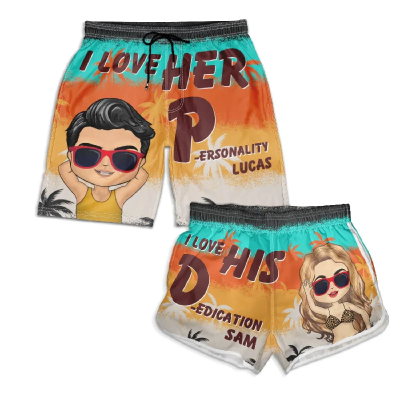 Women's Clothing for Every Occasion I Love His Dedication Her Personality Summer Beach Vibes - Gift For Spouse, Lover, Husband, Wife, Boyfriend, Girlfriend - Personalized Custom Couple Beach Shorts