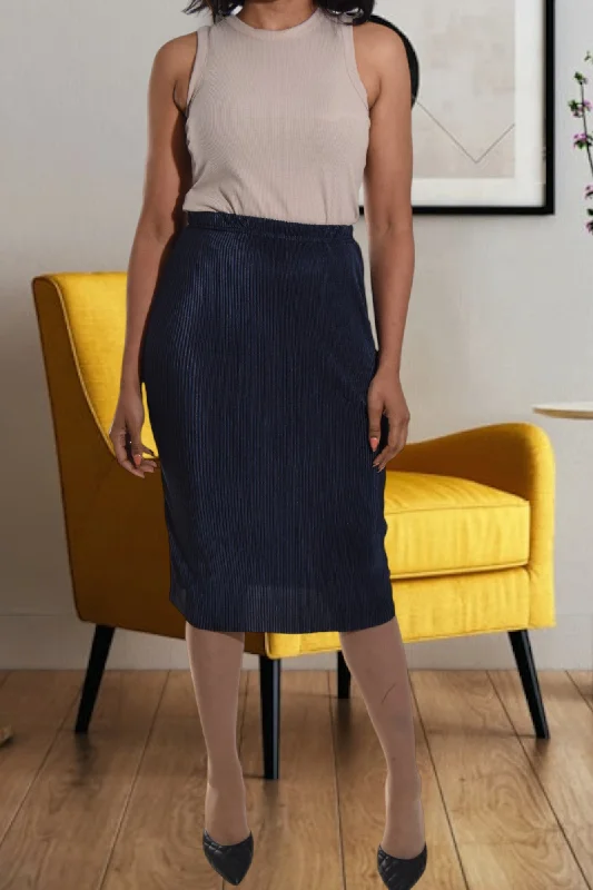 Women's Resort Apparel Navy Plisse Midi Skirt