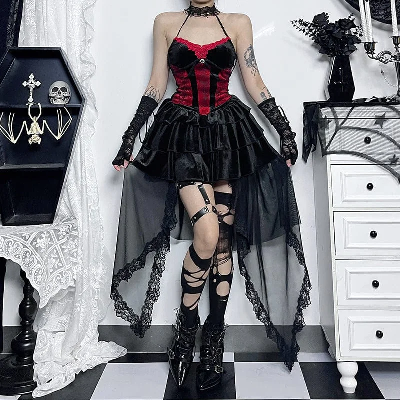 Flash Discount Women's Gothic Ruffled Irregular Lace Hem Skirt