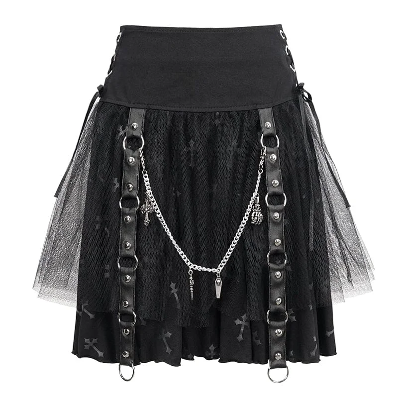 Trendy Online Boutiques Women's Gothic Strappy Mesh Splice Chain Skirt