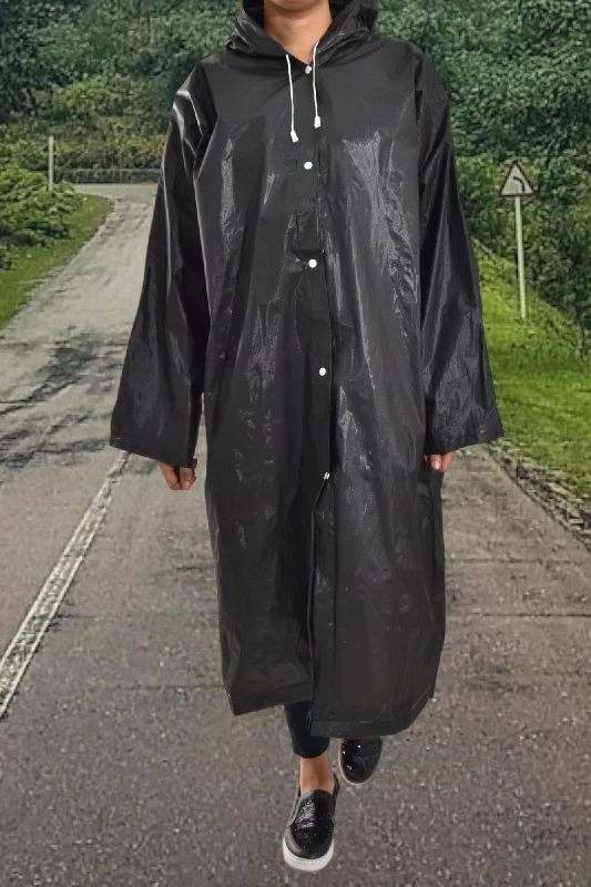 Women's Holiday Outfit Adults Black Hooded Rain coat
