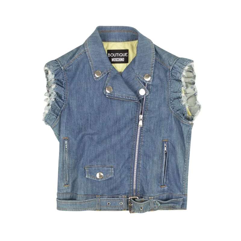 Elegant Women's Clothing Online NWT BOUTIQUE MOSCHINO Blue Denim Eyelet Ruffle Sleeveless Vest