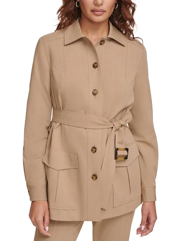 Women's Tailored Outfit Womens Slub Polyester Shirt Jacket