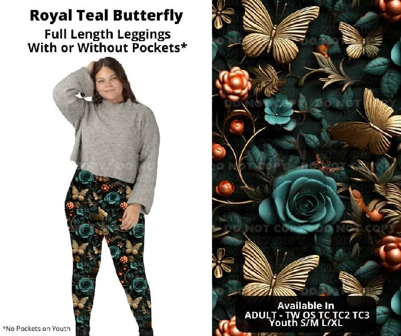 Timeless Women's Garments Royal Teal Butterfly Full Length Leggings w/ Pockets