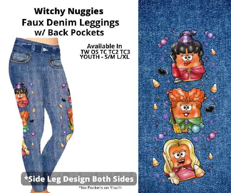 Affordable Women's Attire Witchy Nuggies Full Length Faux Denim w/ Side Leg Designs